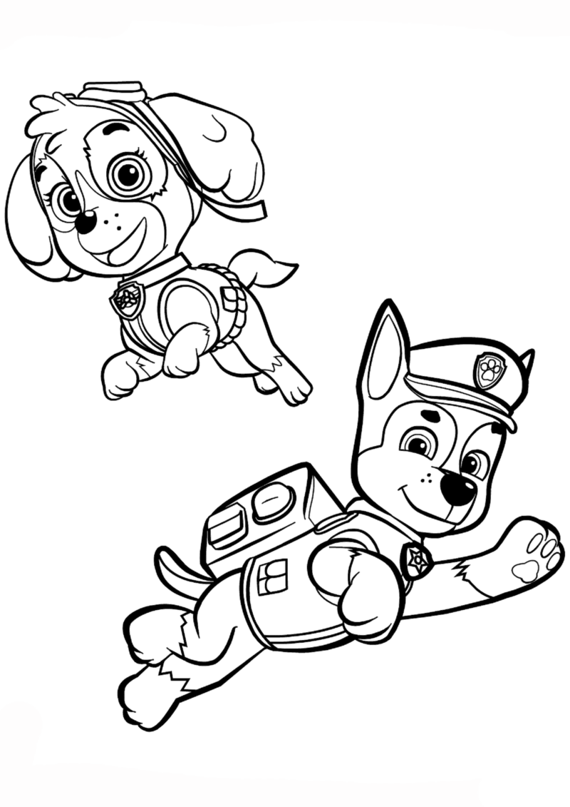 Chase och Skye målarbild - färgläggning - Paw Patrol