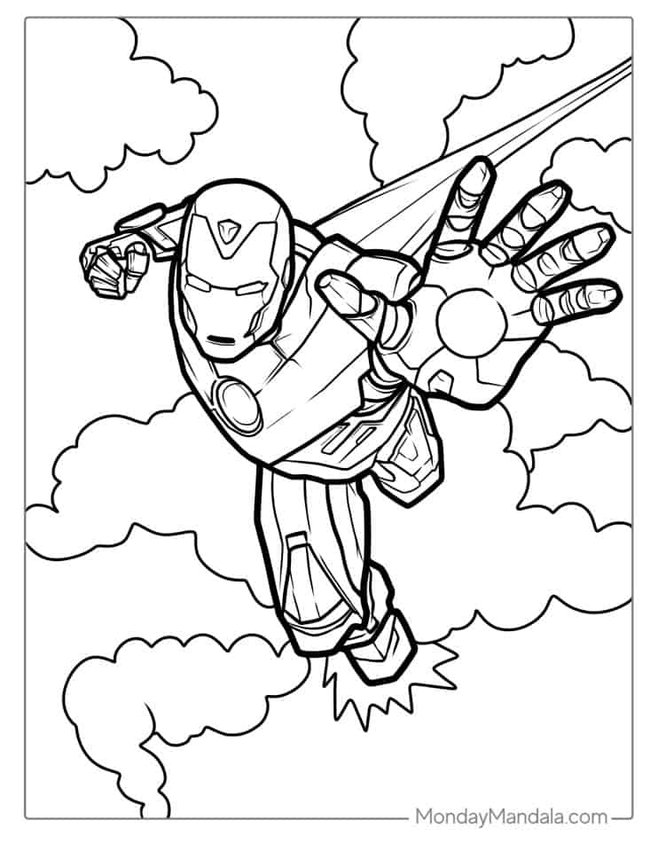Iron Man flyver målarbild - Marvel Färgläggning