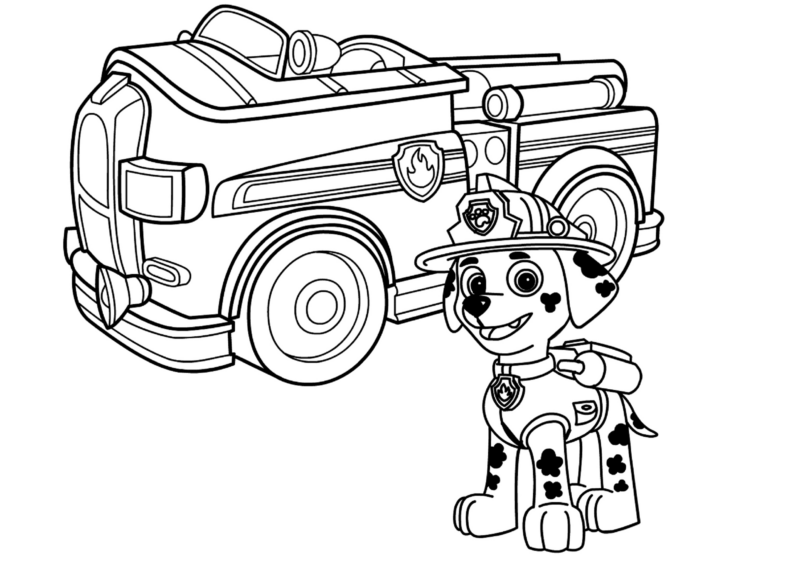 Marshall med brandbil målarbild - färgläggning - Paw Patrol