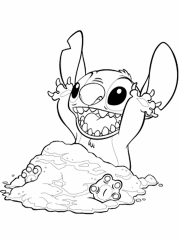 Stitch leker i sanden målarbild