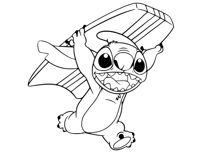 Stitch med surfbräda målarbild