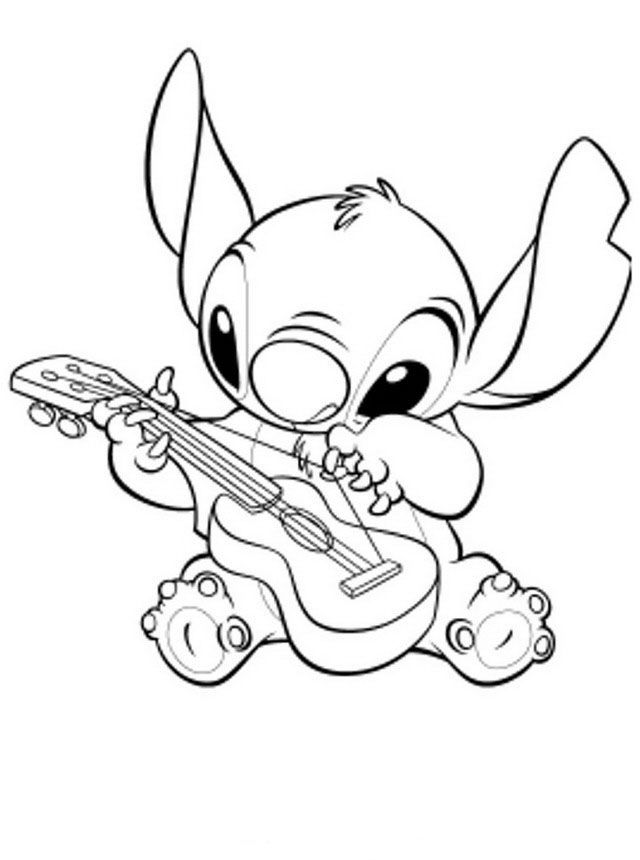 Stitch spelar gitarr målarbild